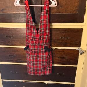 Red Plaid Pinafore Dress